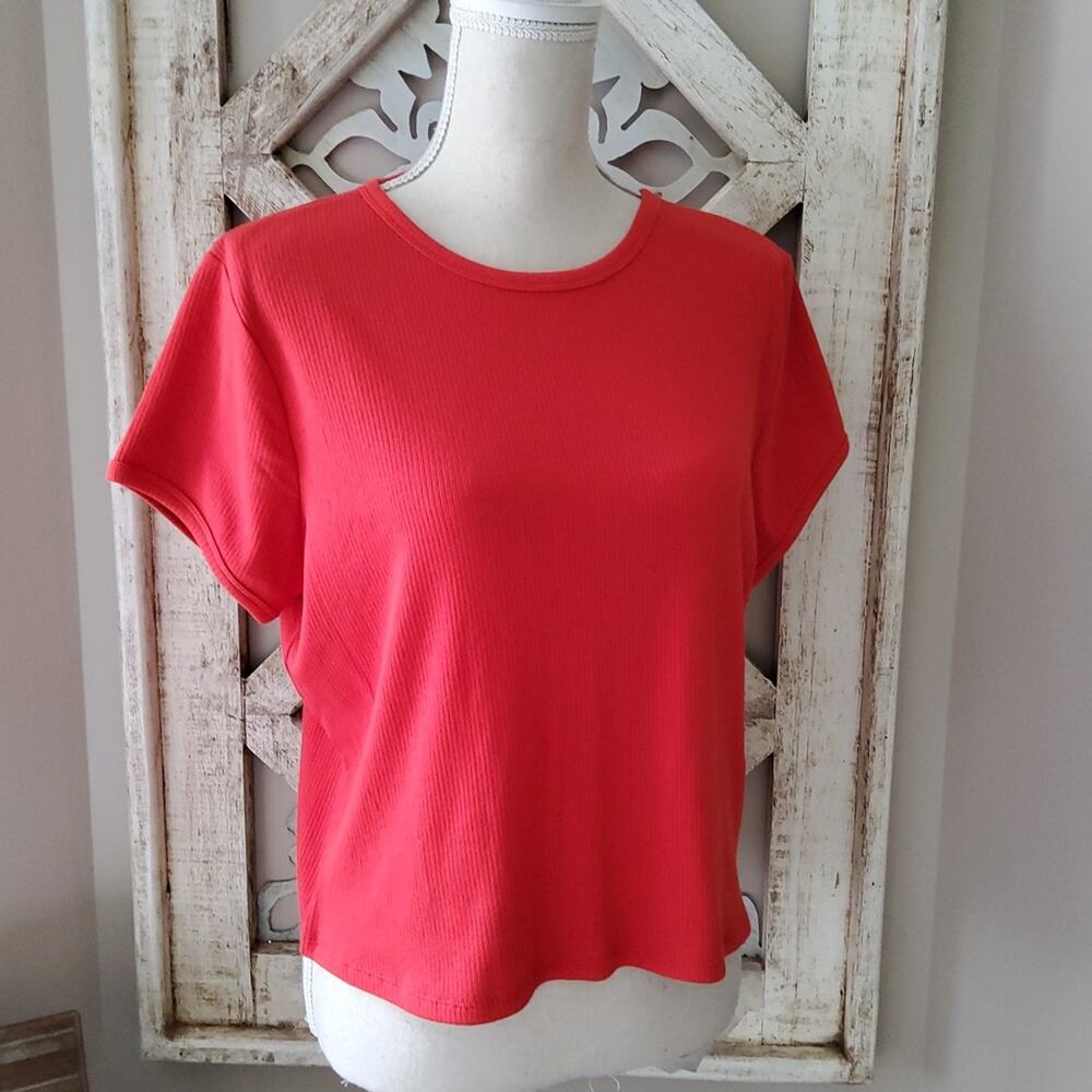 Arizona Ribbed Crop Top Y2K Casual Basics Fitted Coral Red Tee XXL NWT